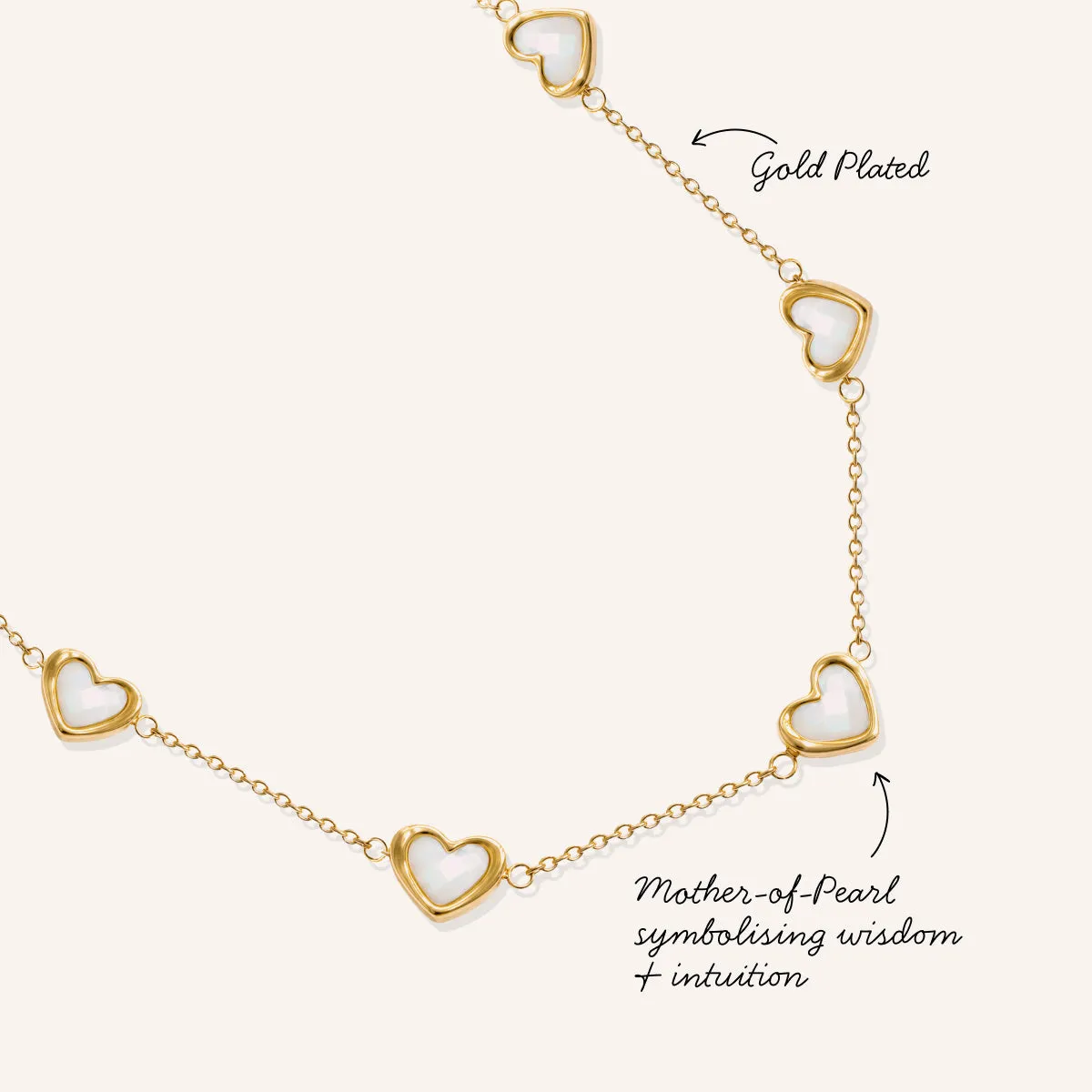 Multi Mother of Pearl Mini Hearts Necklace (Gold) sold by Abbott Lyon product image thumbnail 3