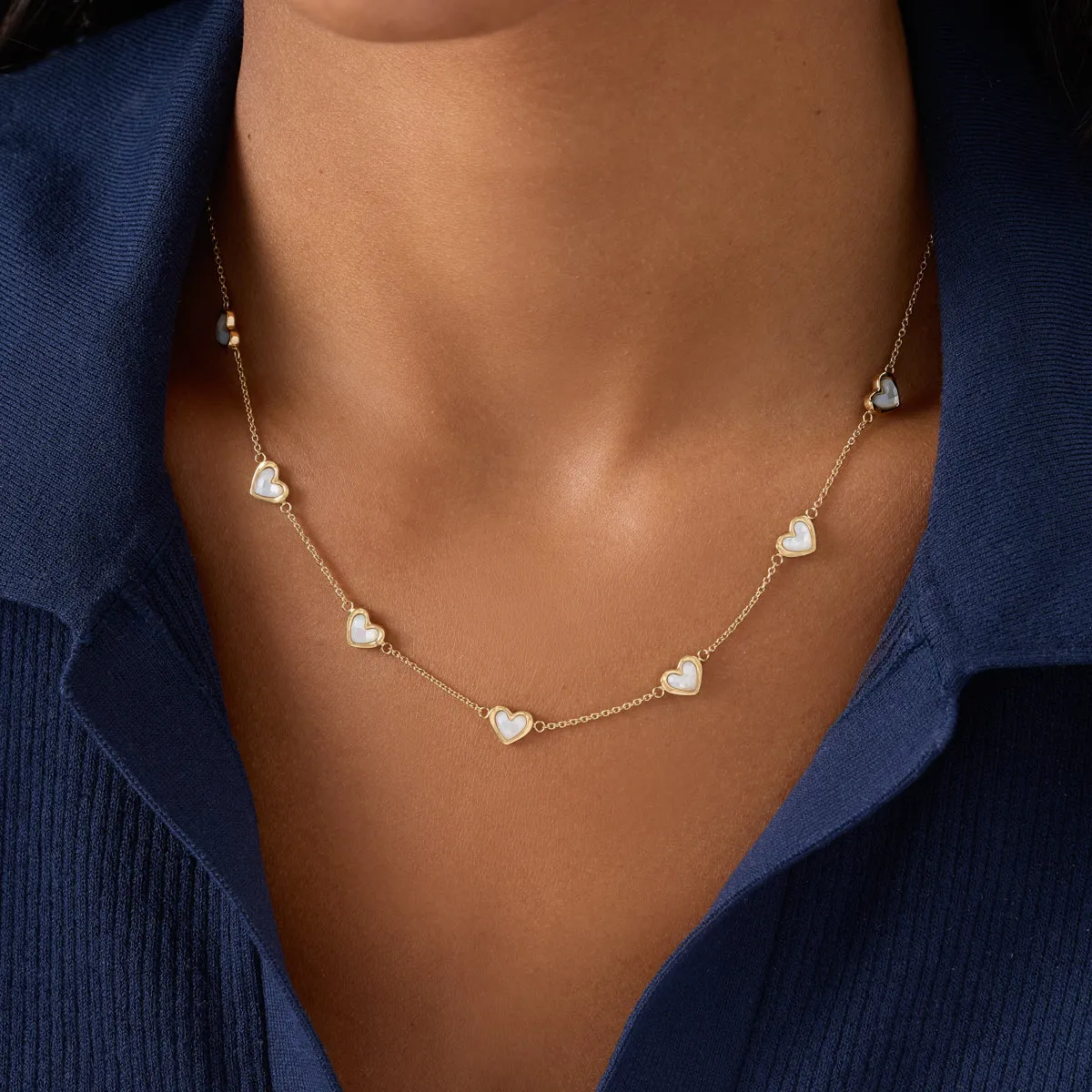 Multi Mother of Pearl Mini Hearts Necklace (Gold) sold by Abbott Lyon product image thumbnail 2