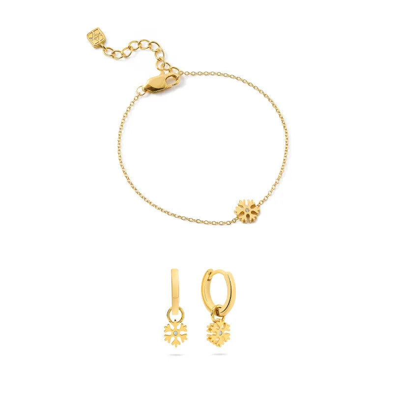 Made Mine Snowflake Hoop Earrings & Bracelet Set (Gold) made by Abbott Lyon