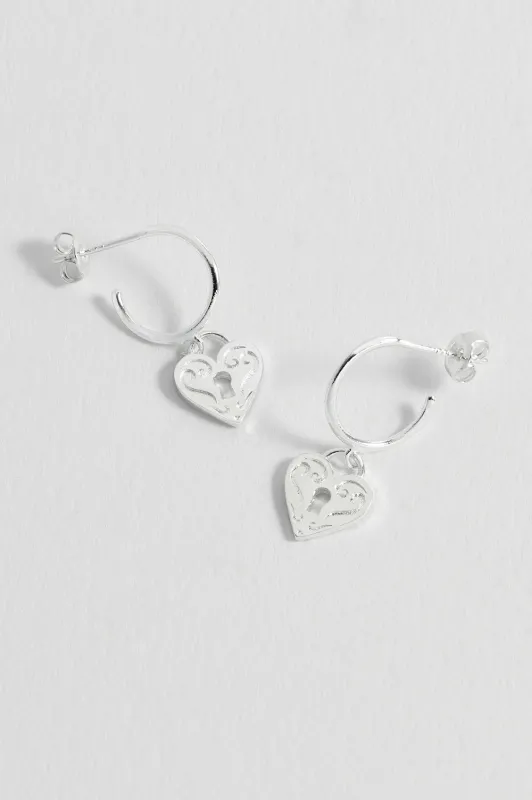 Engraved Heart Padlock Hoop Earrings sold by Estella Bartlett