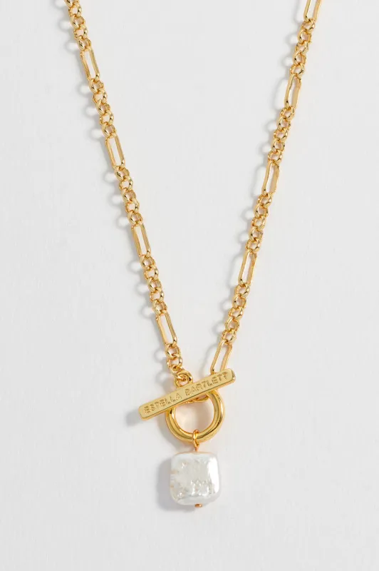 Square Baroque Pearl T-Bar Necklace sold by Estella Bartlett