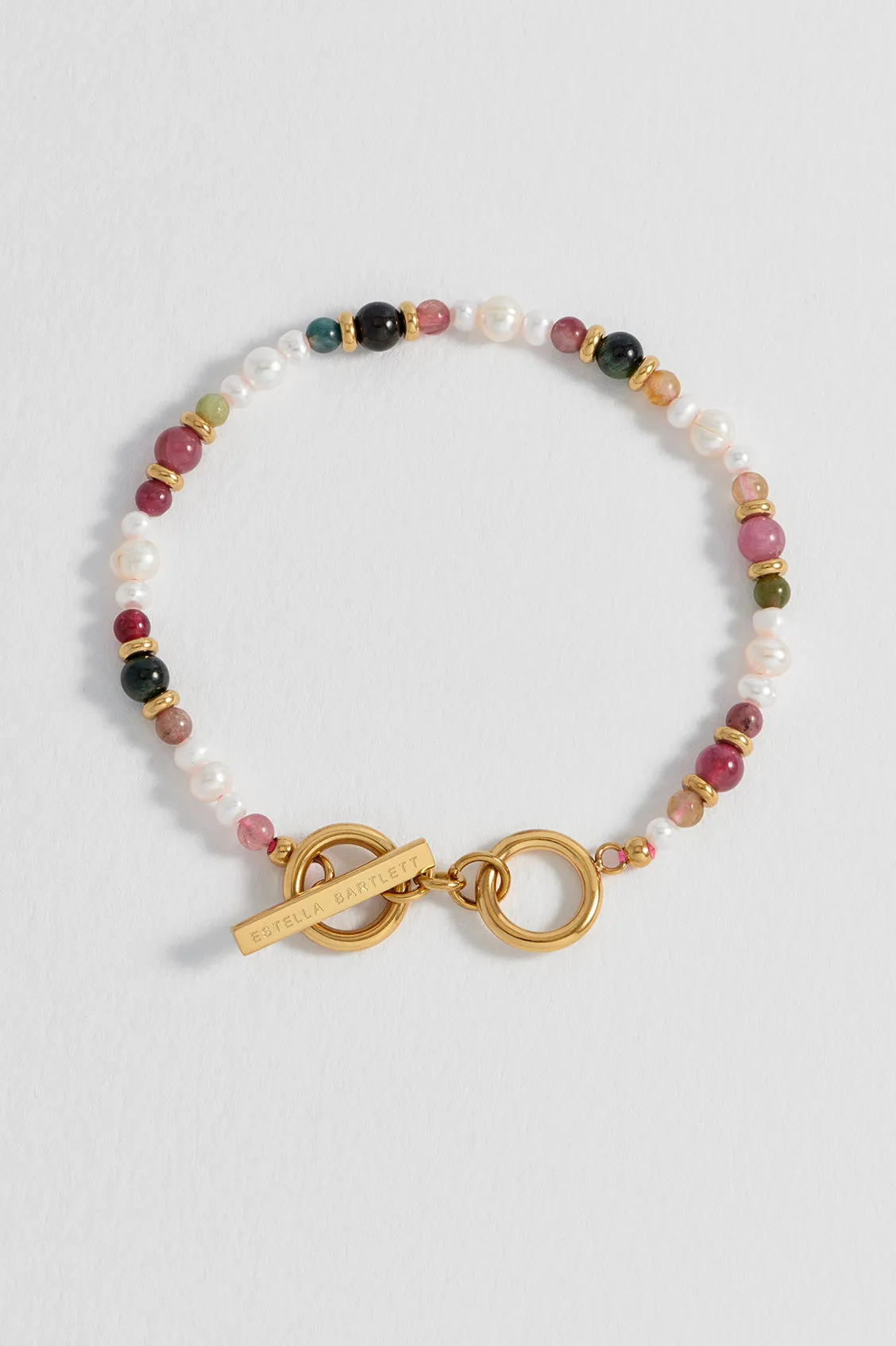 Tourmaline and Pearl Beaded T-Bar Bracelet sold by Estella Bartlett