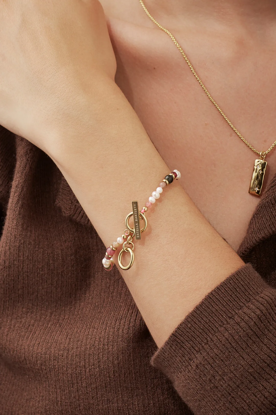 Tourmaline and Pearl Beaded T-Bar Bracelet sold by Estella Bartlett product image thumbnail 2