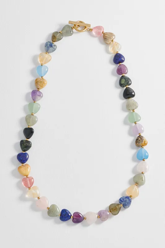 Multi-Gemstone Heart T-Bar Necklace sold by Estella Bartlett