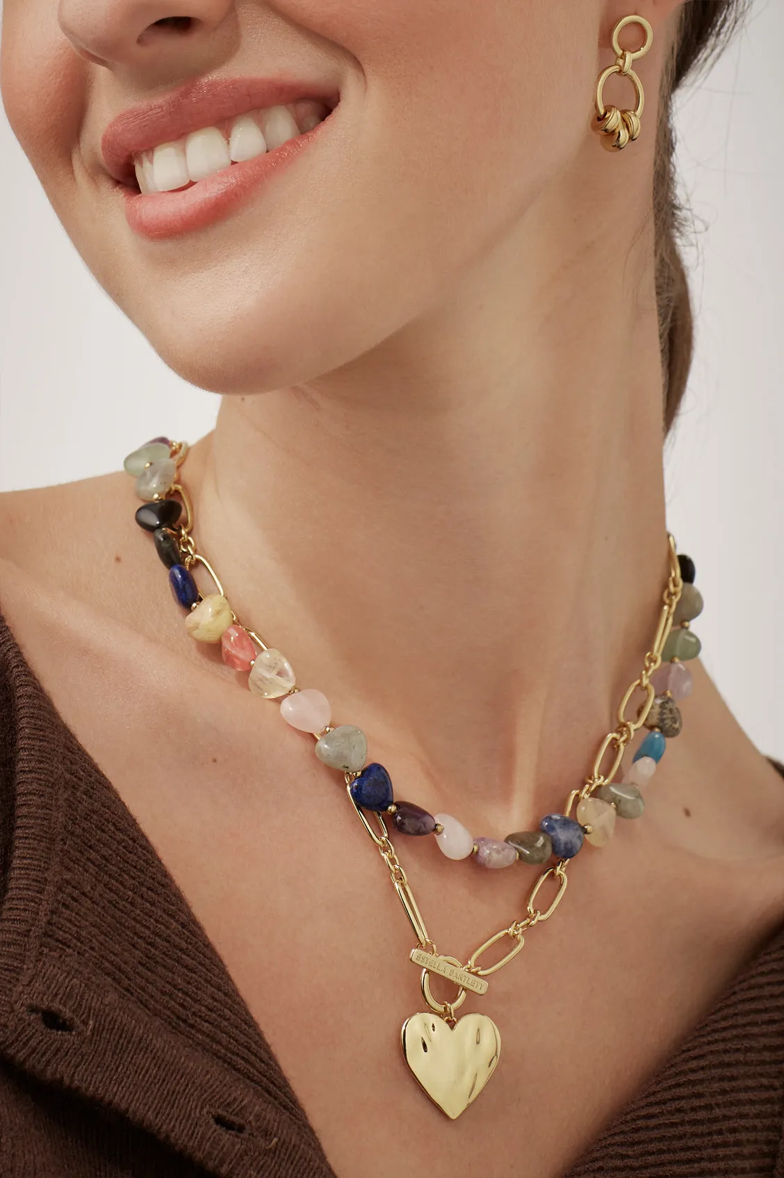 Multi-Gemstone Heart T-Bar Necklace sold by Estella Bartlett product image thumbnail 5