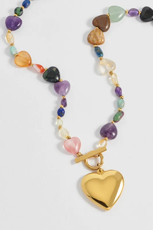 Multi-Gemstone Heart and Pebble T-Bar Necklace sold by Estella Bartlett