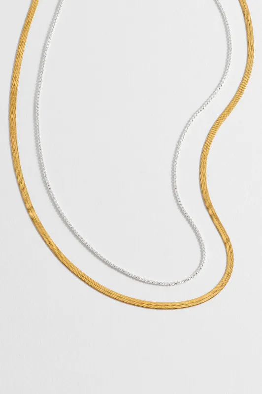 Mixed Metal Herringbone Chain Double Necklace sold by Estella Bartlett