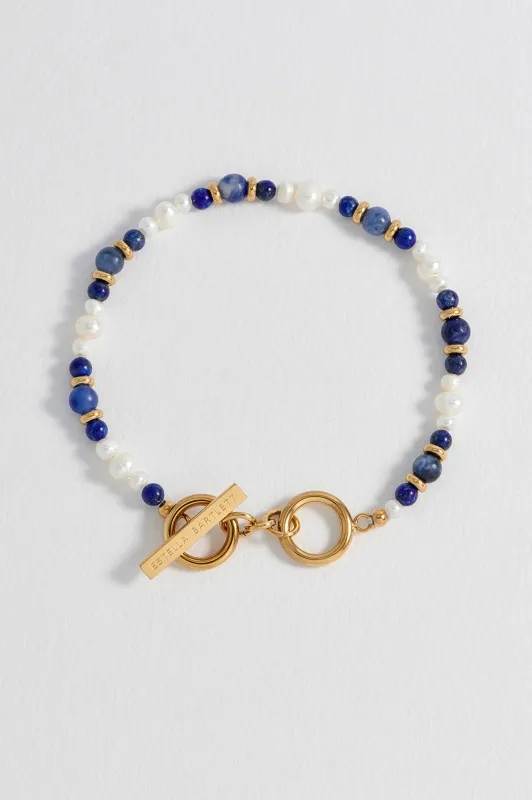 Lapis Lazuli and Pearl Beaded T-Bar Bracelet sold by Estella Bartlett