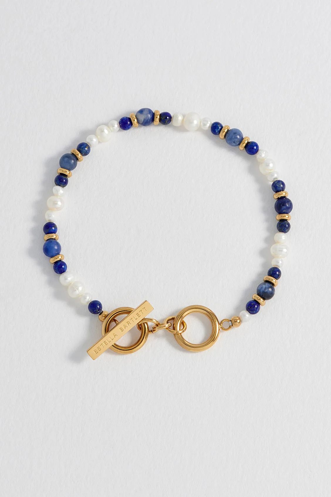 Lapis Lazuli and Pearl Beaded T-Bar Bracelet sold by Estella Bartlett