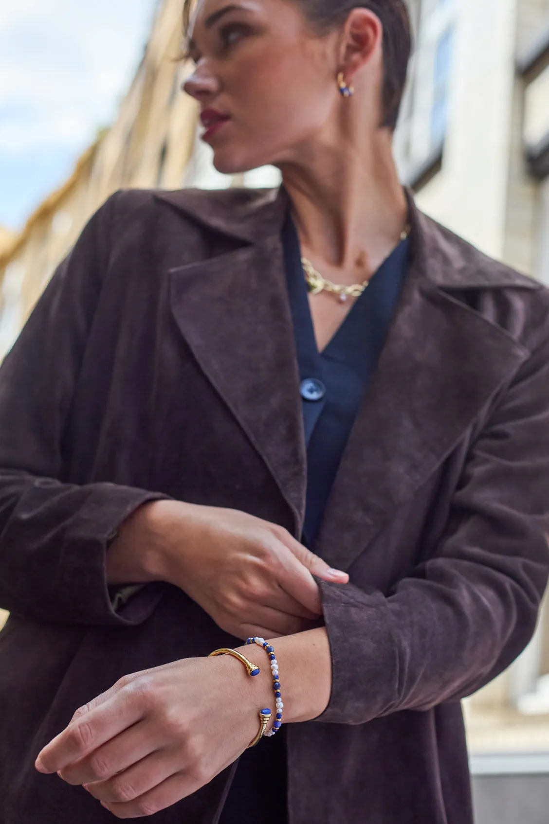 Lapis Lazuli and Pearl Beaded T-Bar Bracelet sold by Estella Bartlett product image thumbnail 4