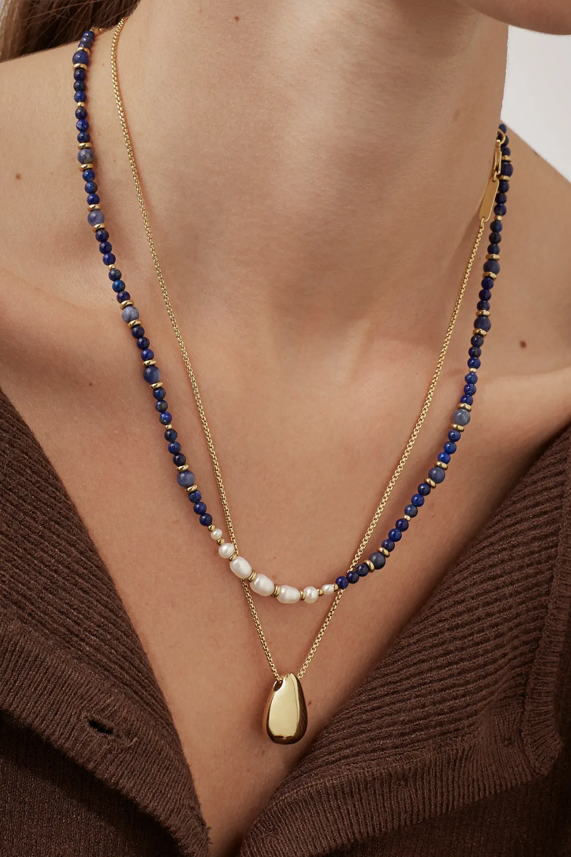 Lapis Lazuli and Pearl Beaded Necklace sold by Estella Bartlett product image thumbnail 2