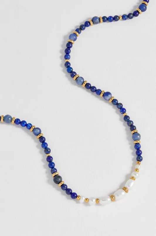 Lapis Lazuli and Pearl Beaded Necklace sold by Estella Bartlett