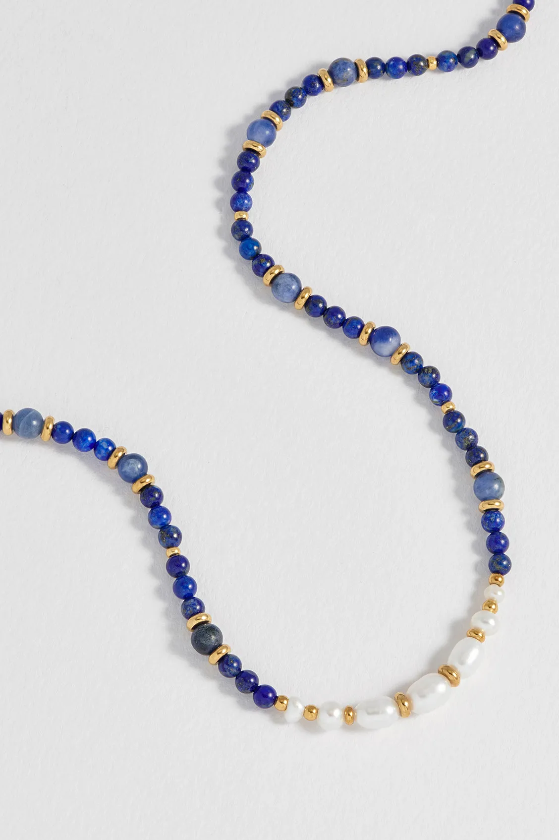 Lapis Lazuli and Pearl Beaded Necklace sold by Estella Bartlett