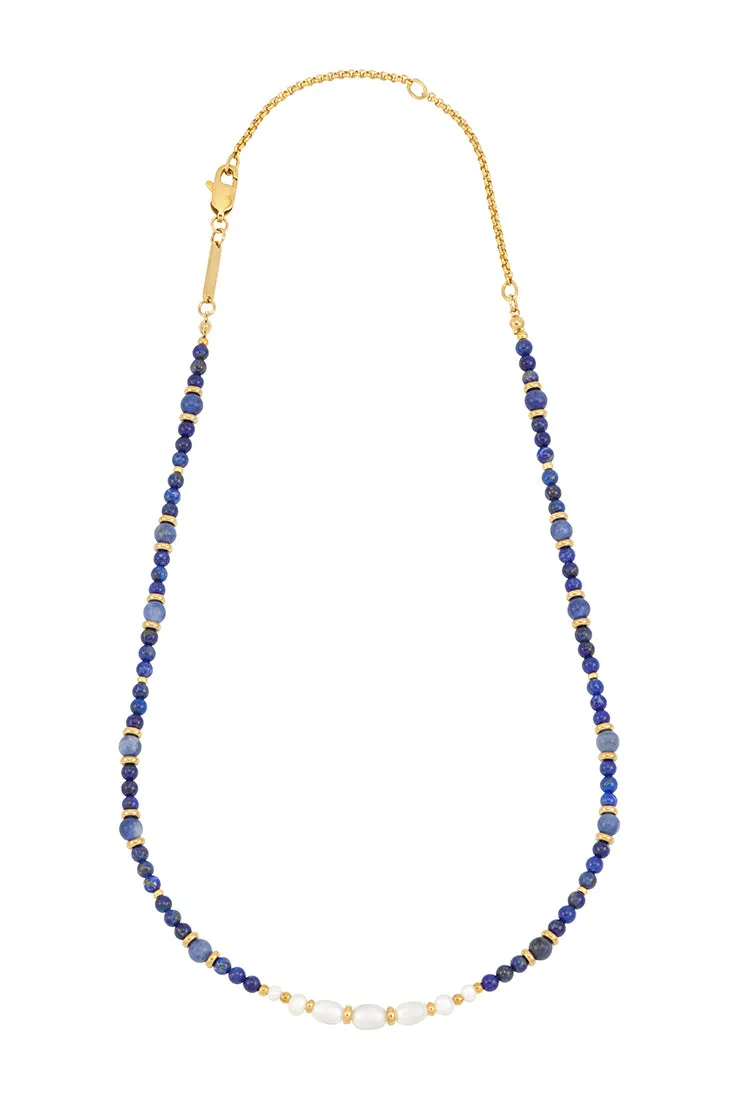 Lapis Lazuli and Pearl Beaded Necklace sold by Estella Bartlett product image thumbnail 3