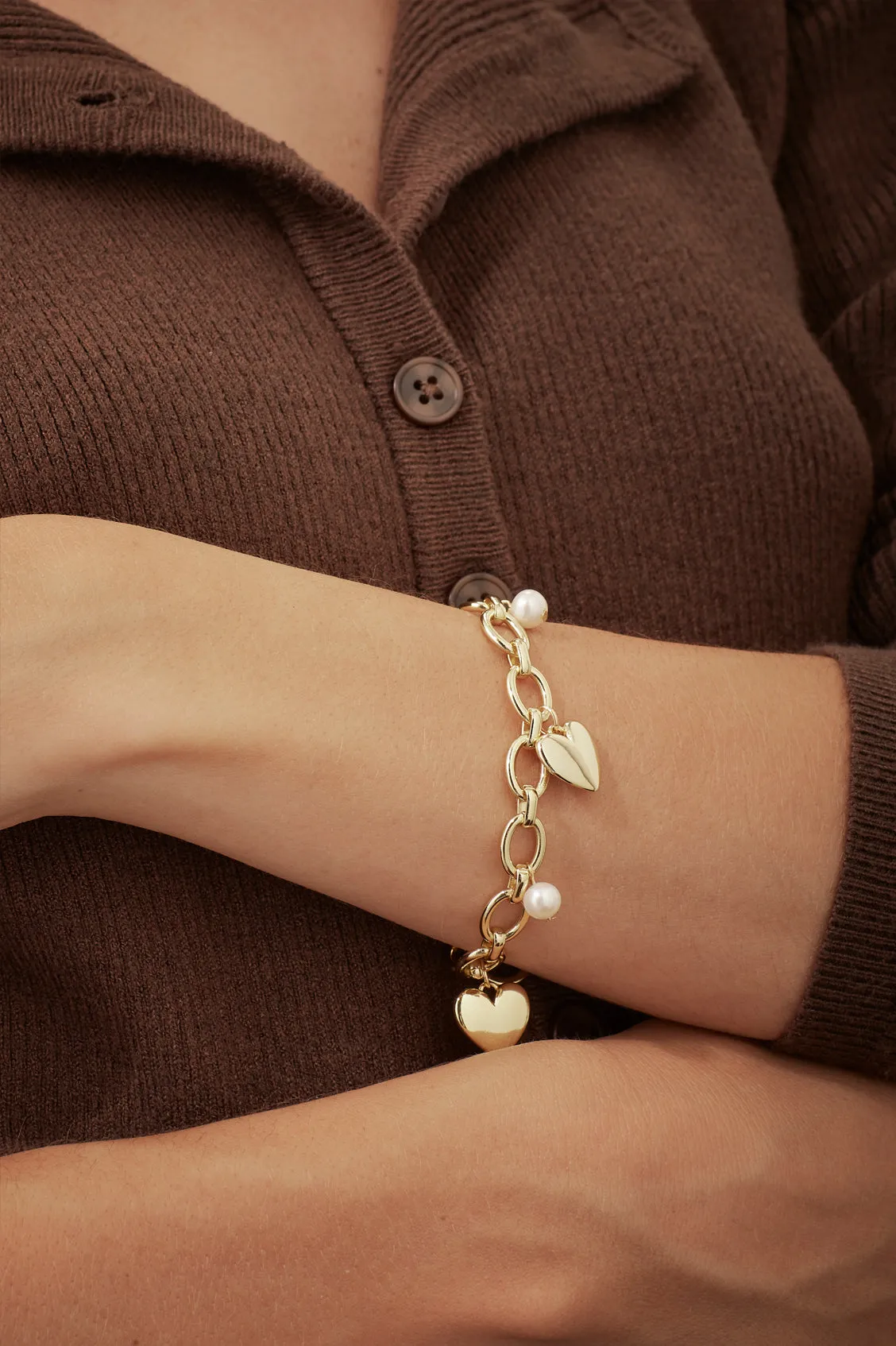 Pearl and Heart Charm Bracelet sold by Estella Bartlett product image thumbnail 5