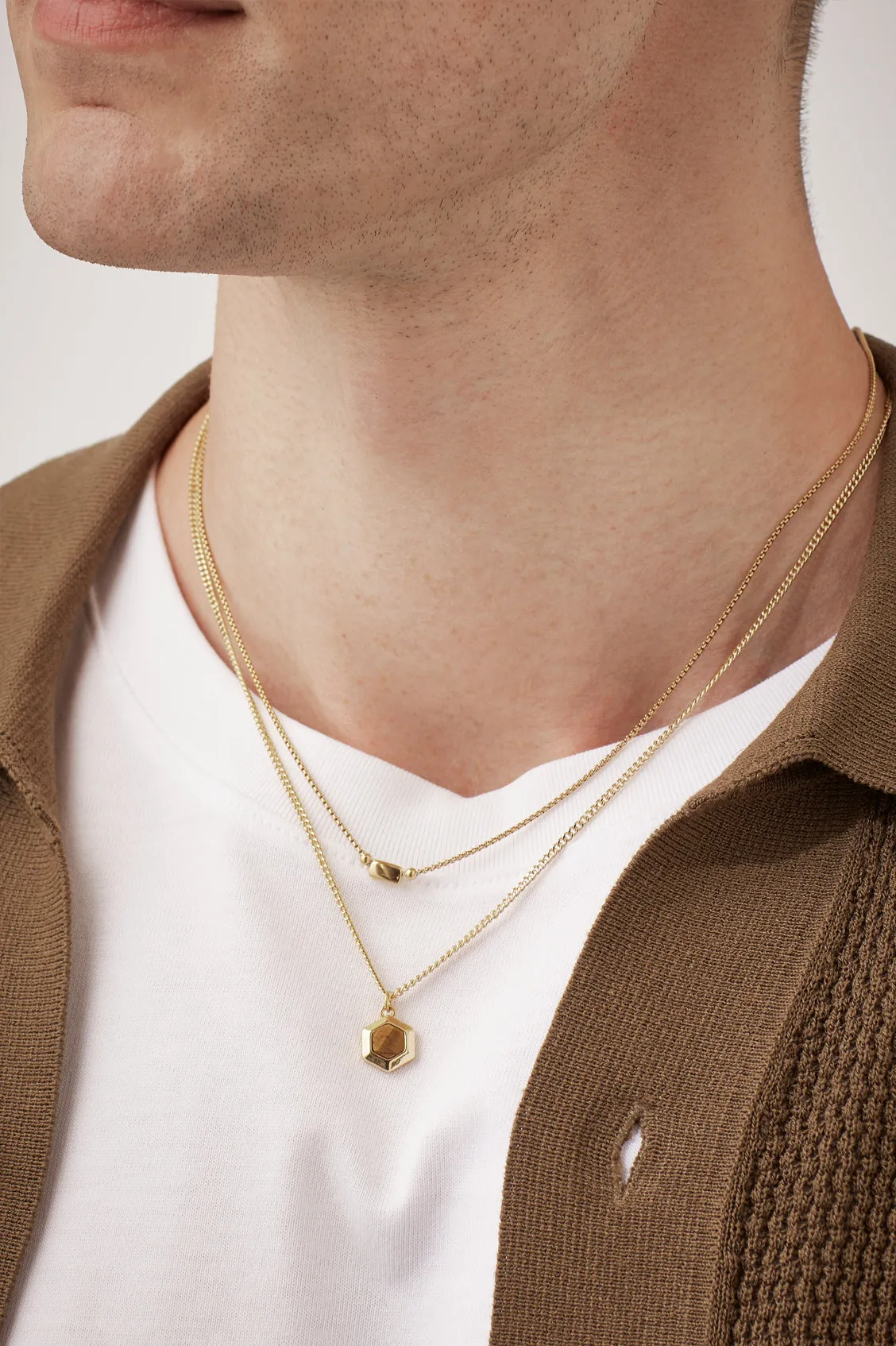 Men's Tiger's Eye Hexagon Curb Chain Necklace sold by Estella Bartlett product image thumbnail 5