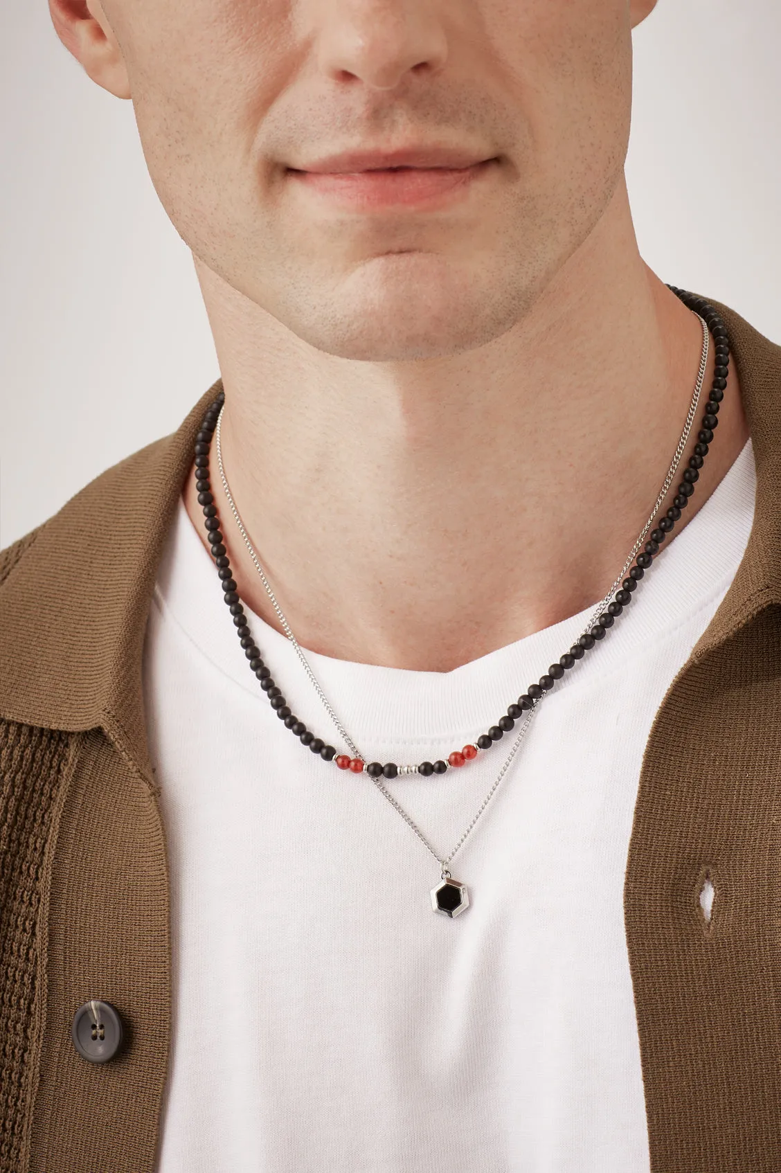 Men's Black Onyx Necklace With Red Agate Accent sold by Estella Bartlett product image thumbnail 2