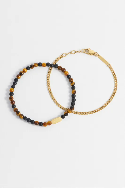 Men's Black Onyx and Tiger's Eye Duo Bracelet Set sold by Estella Bartlett