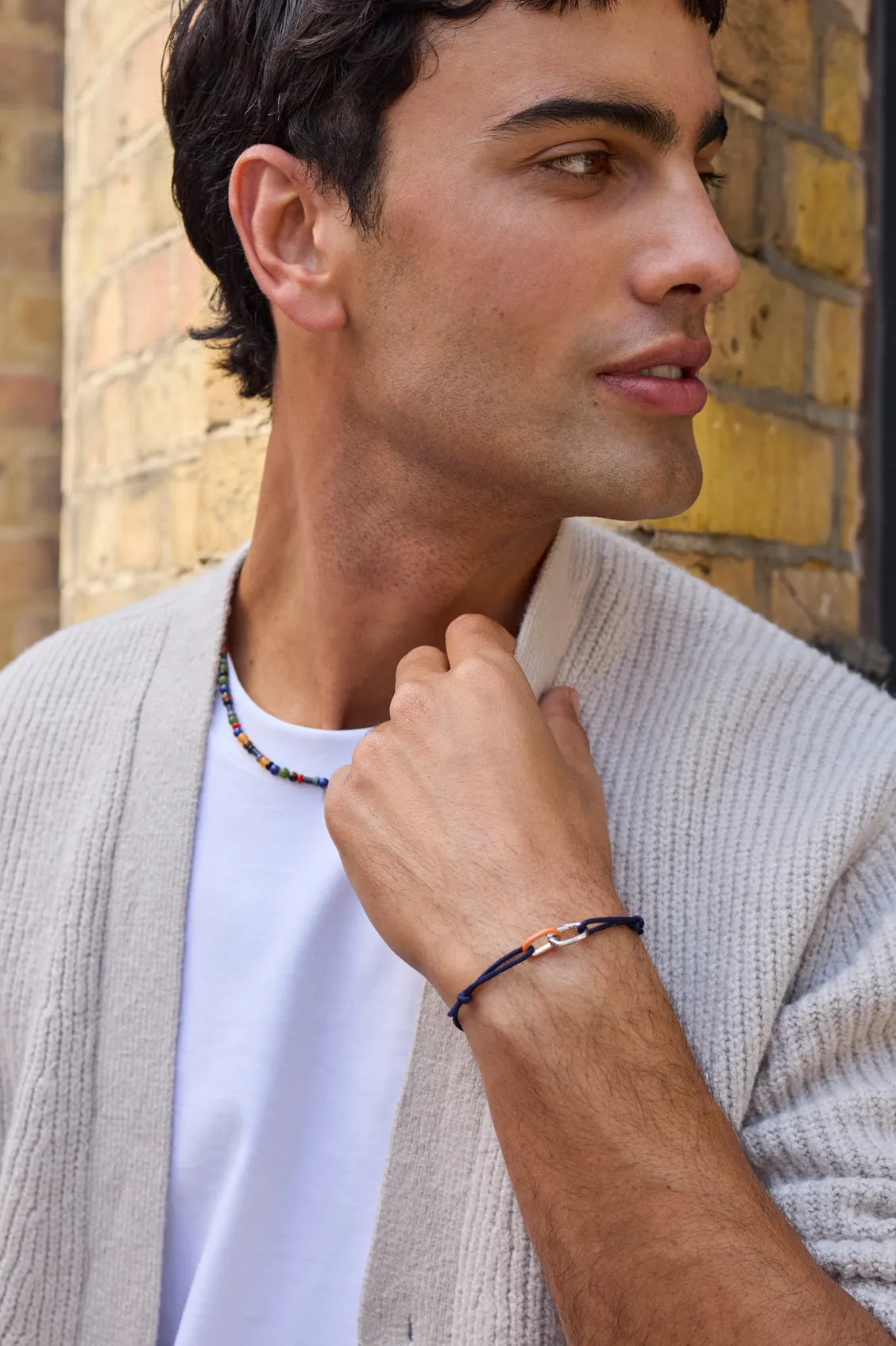 Men's Navy and Orange Double Link Carabiner Cord Bracelet sold by Estella Bartlett product image thumbnail 5