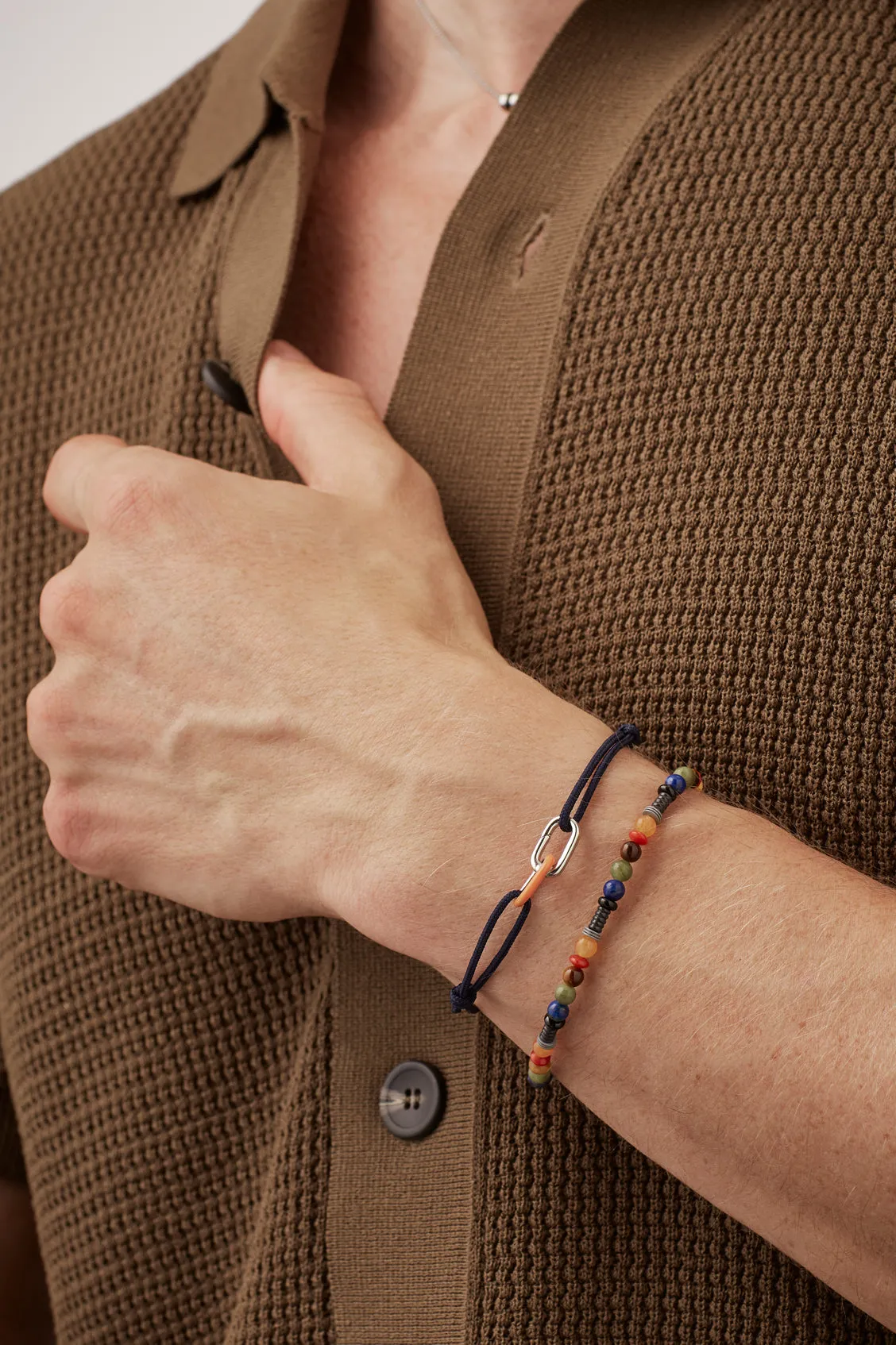 Men's Navy and Orange Double Link Carabiner Cord Bracelet sold by Estella Bartlett product image thumbnail 2