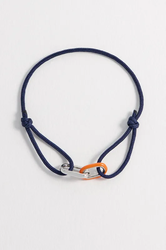 Men's Navy and Orange Double Link Carabiner Cord Bracelet sold by Estella Bartlett