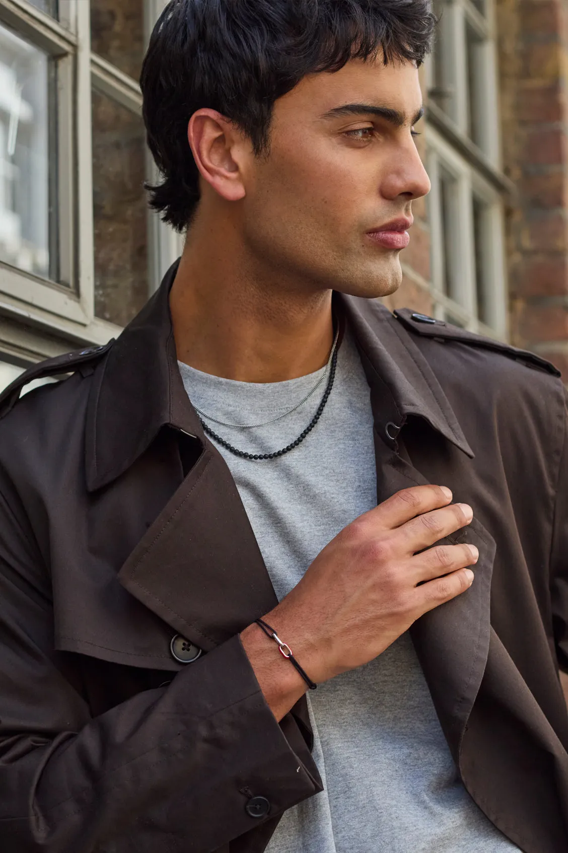 Men's Black and Red Double Link Carabiner Cord Bracelet sold by Estella Bartlett product image thumbnail 5