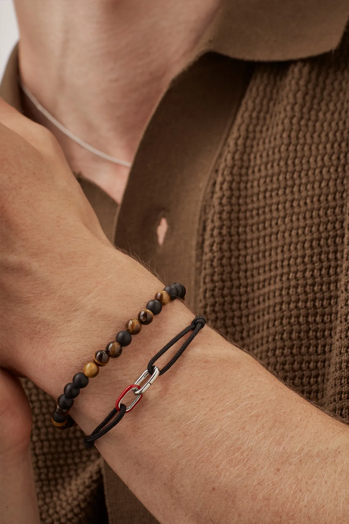 Men's Black and Red Double Link Carabiner Cord Bracelet sold by Estella Bartlett product image thumbnail 2