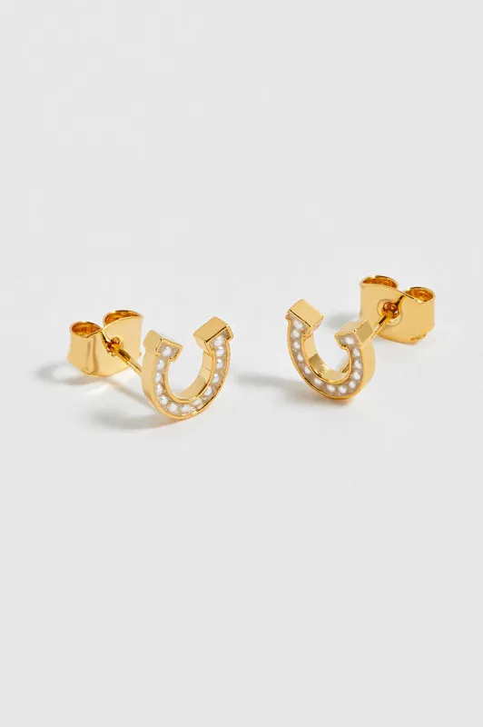 Pearl Horseshoe Stud Earrings sold by Estella Bartlett