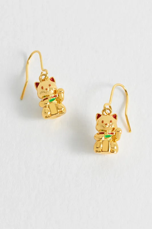 Lucky Cat Hook Earrings made by Estella Bartlett
