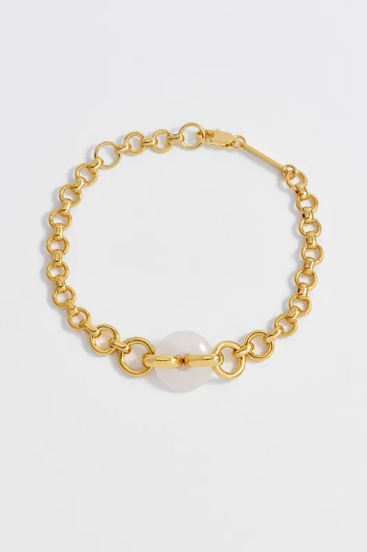 Rose Quartz Graduated Link T-Bar Bracelet sold by Estella Bartlett