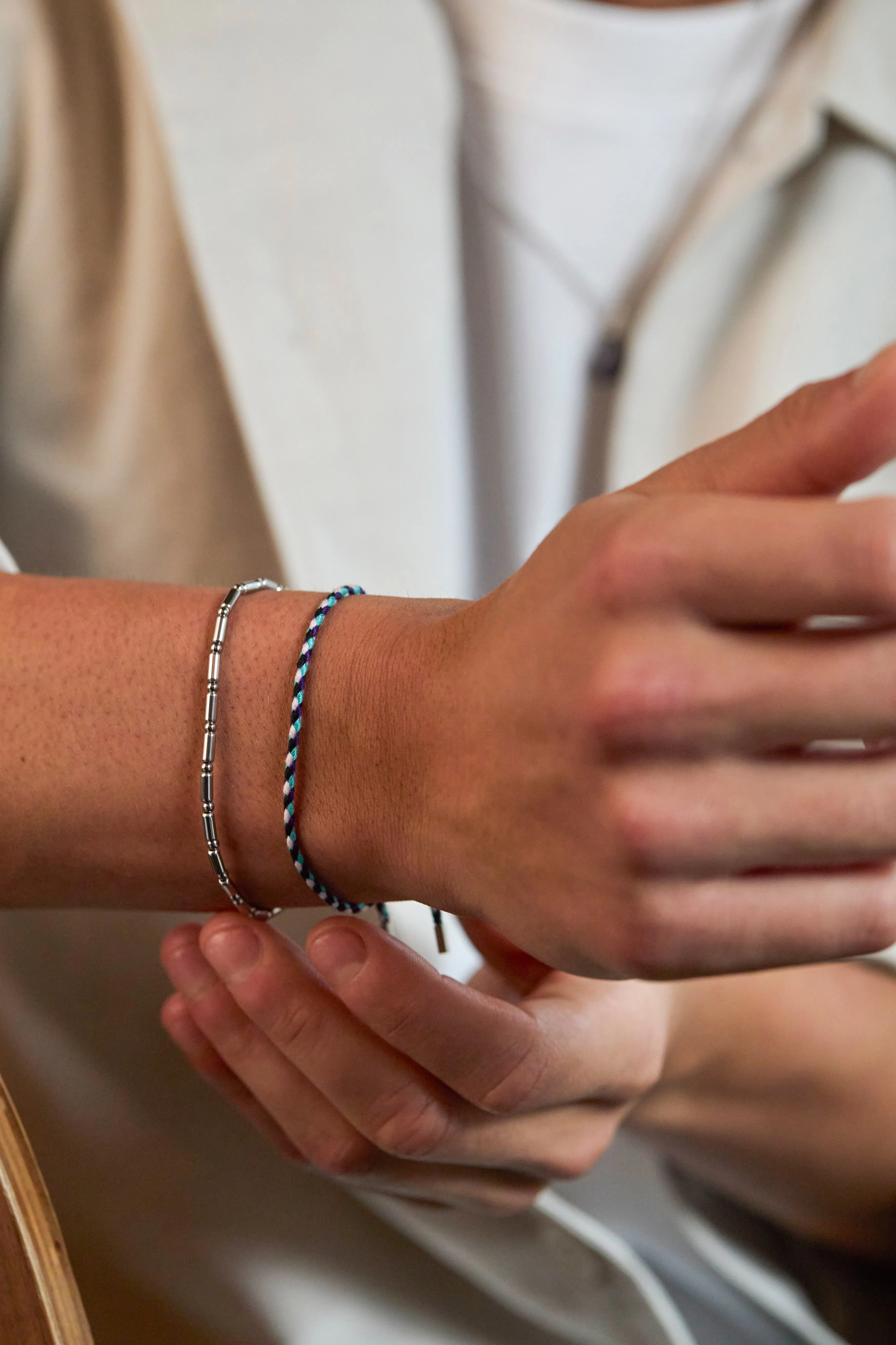 Men's Blue Cord and Beaded Stretch Duo Bracelet sold by Estella Bartlett product image thumbnail 2