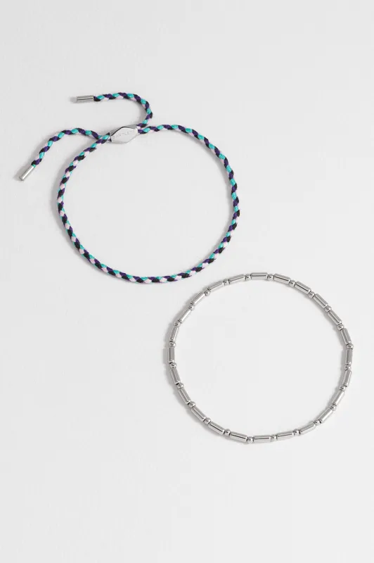 Men's Blue Cord and Beaded Stretch Duo Bracelet sold by Estella Bartlett