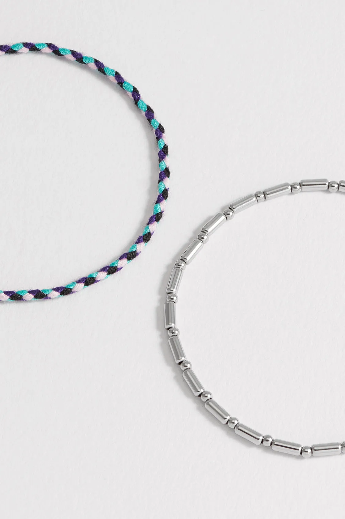 Men's Blue Cord and Beaded Stretch Duo Bracelet sold by Estella Bartlett product image thumbnail 4