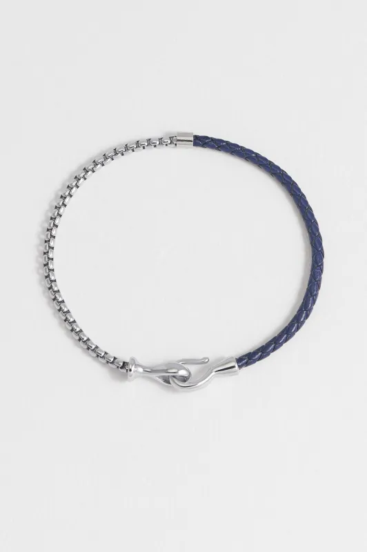 Men's Navy Blue Leather and Chain Hook Bracelet sold by Estella Bartlett