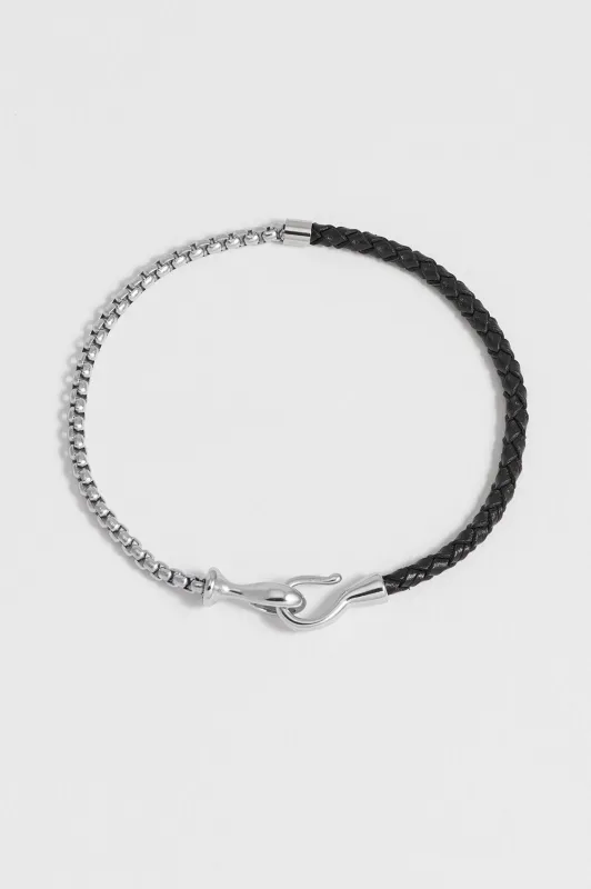 Men's Black Leather and Chain Hook Bracelet made by Estella Bartlett