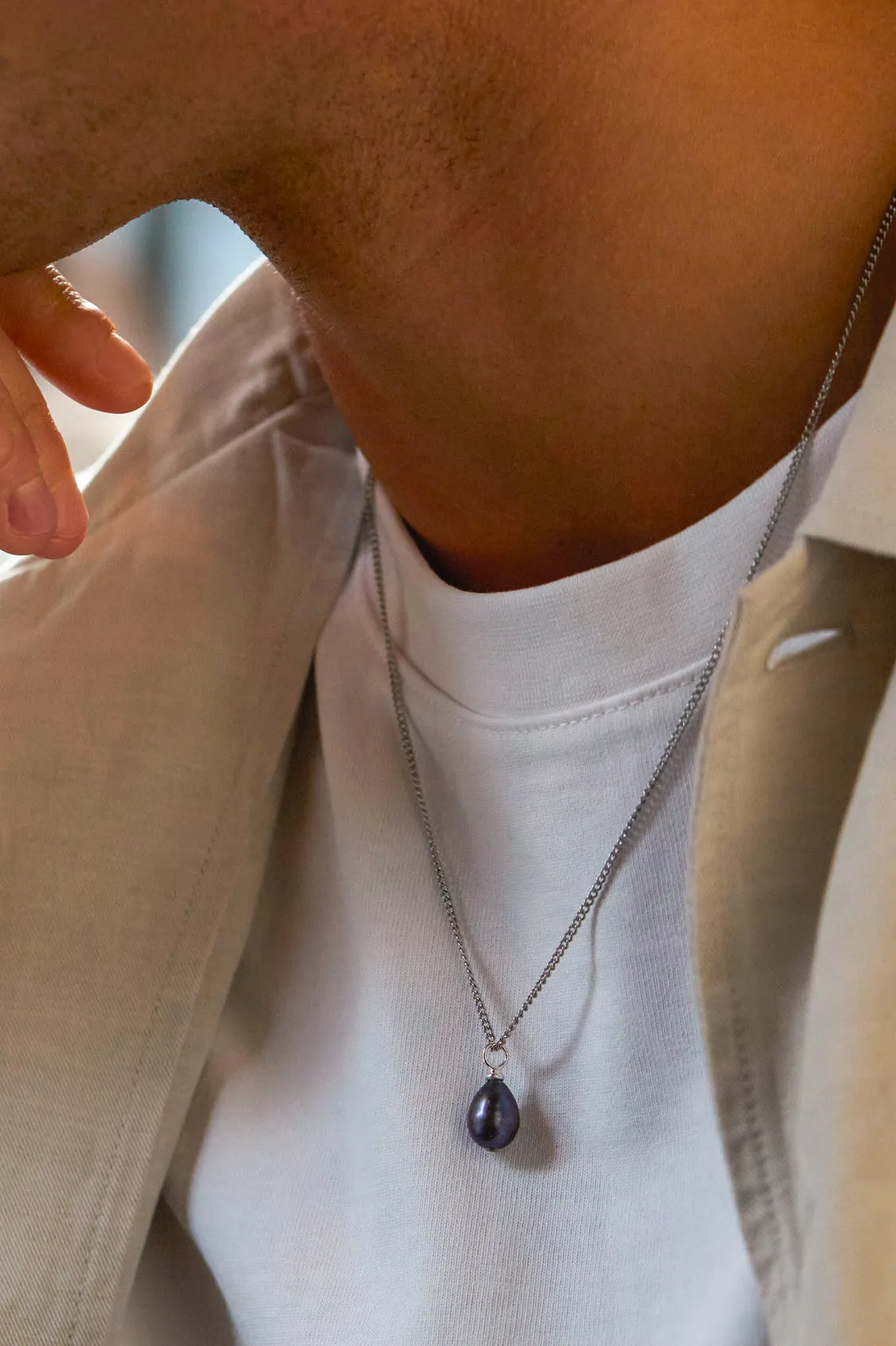 Men's Fine Curb Chain and Blue Pearl Necklace sold by Estella Bartlett product image thumbnail 2