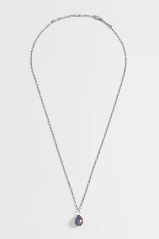 Men's Fine Curb Chain and Blue Pearl Necklace sold by Estella Bartlett