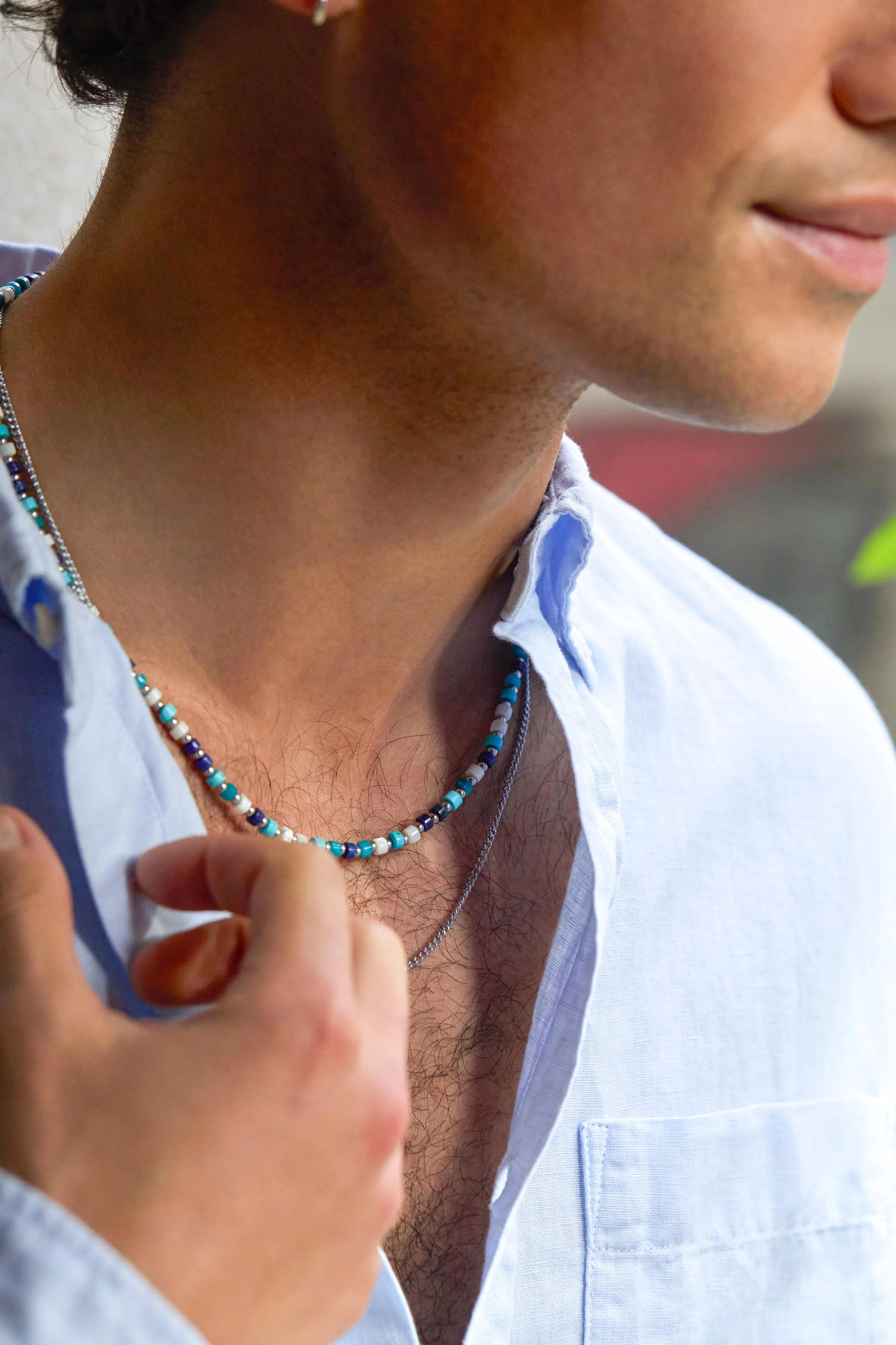 Men's Mixed Blue Gemstone Rondelle Necklace sold by Estella Bartlett product image thumbnail 2