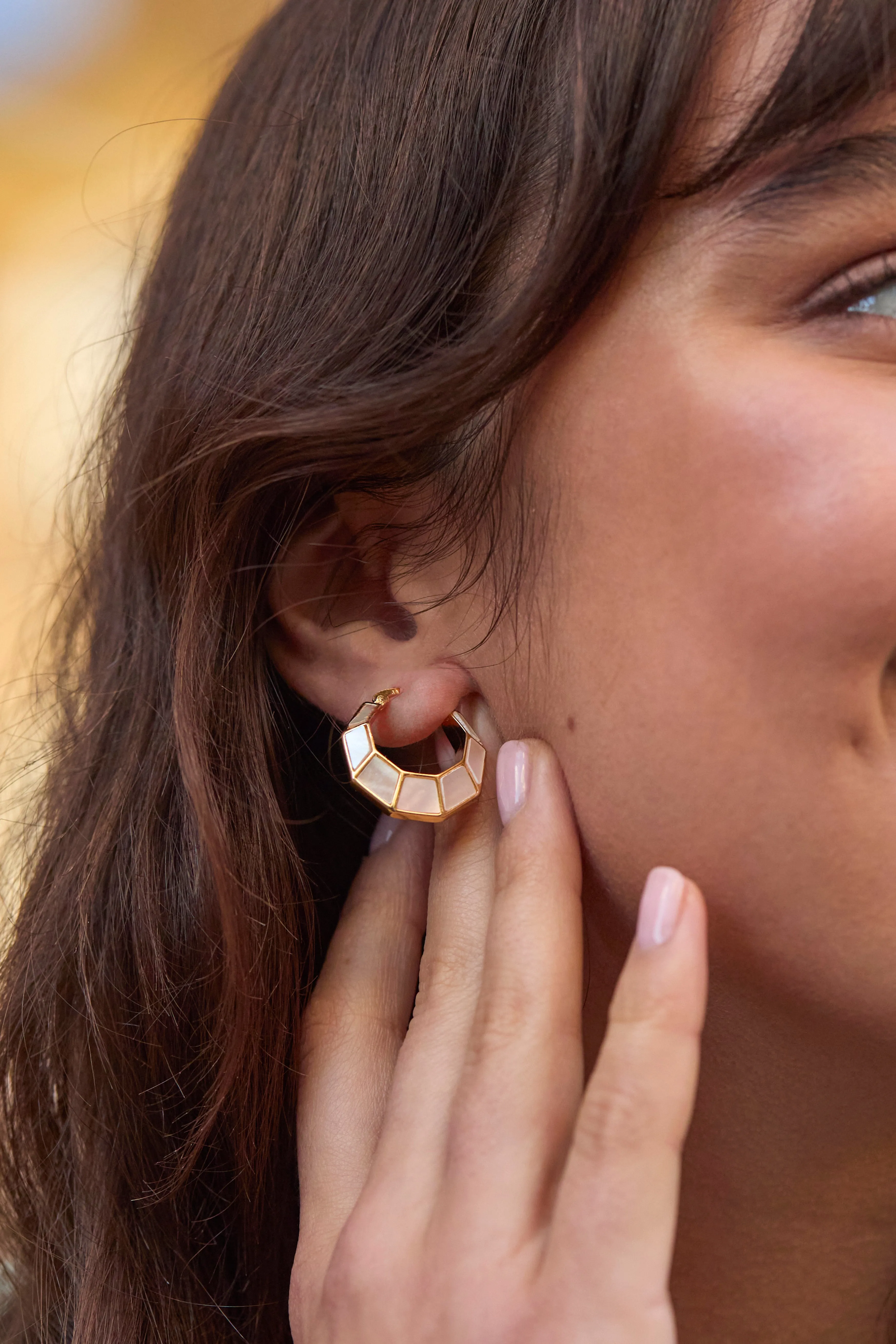 Pearl Octagon Hinge Hoop Earrings sold by Estella Bartlett product image thumbnail 2