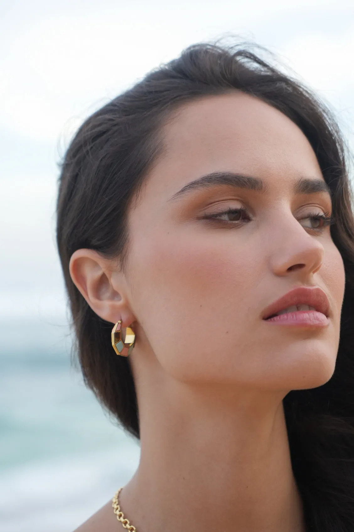 Mixed Gemstone Octagon Hinge Hoop Earrings sold by Estella Bartlett product image thumbnail 2