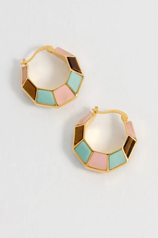 Mixed Gemstone Octagon Hinge Hoop Earrings sold by Estella Bartlett