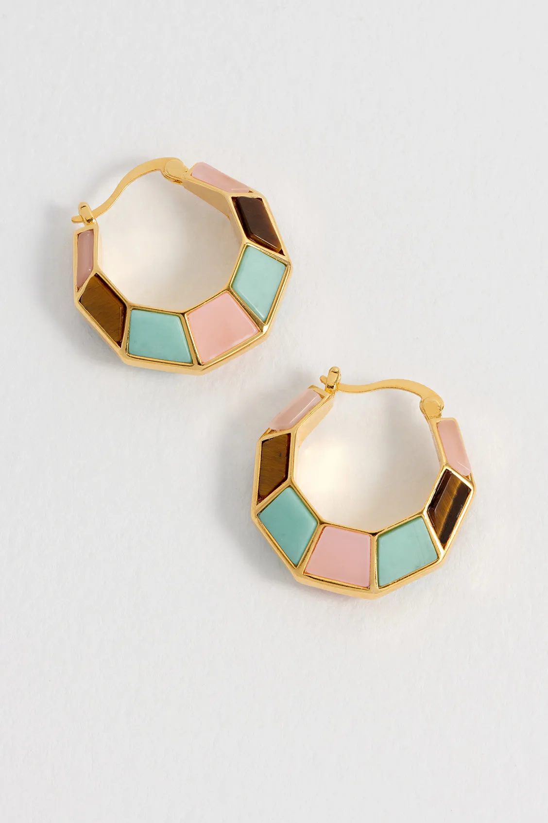 Mixed Gemstone Octagon Hinge Hoop Earrings sold by Estella Bartlett