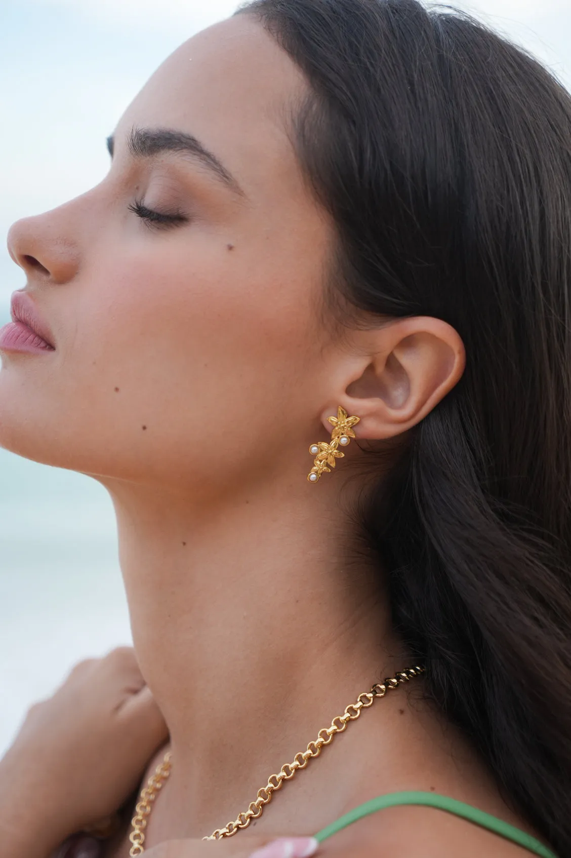 Triple Flower Pearl Drop Earrings sold by Estella Bartlett product image thumbnail 2