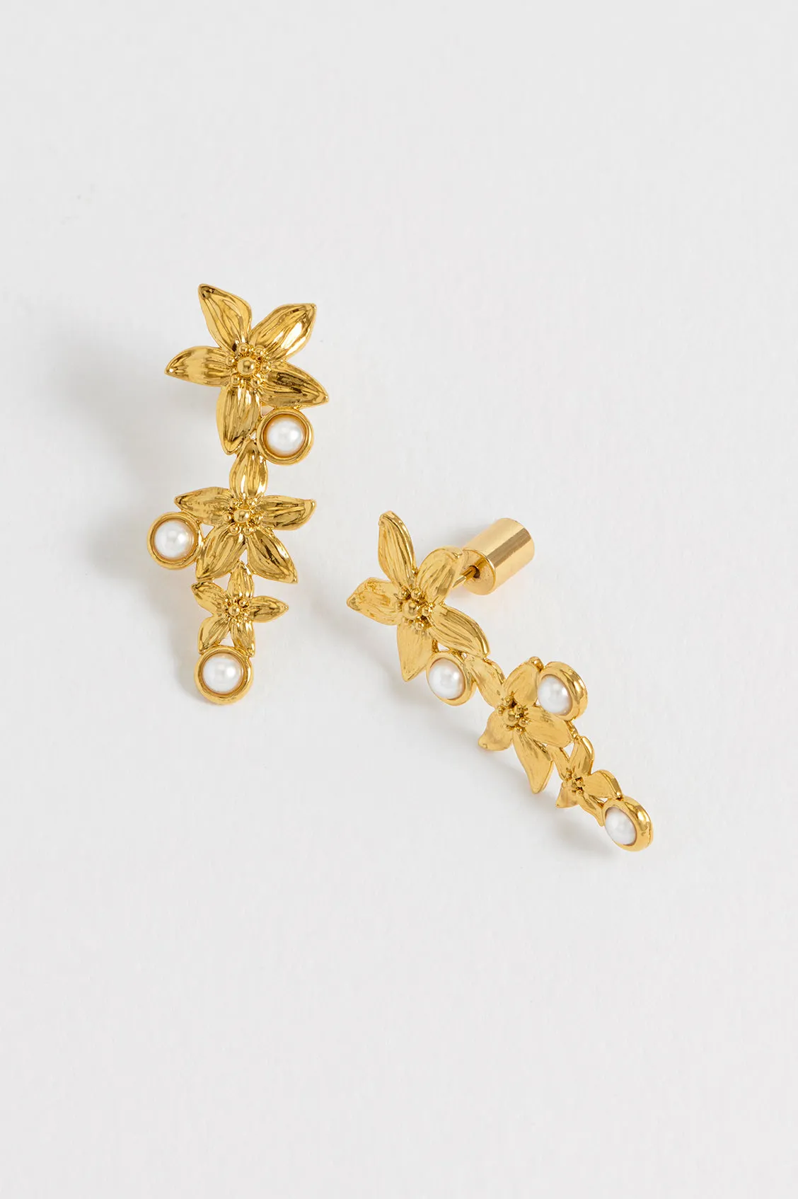 Triple Flower Pearl Drop Earrings sold by Estella Bartlett product image thumbnail 4