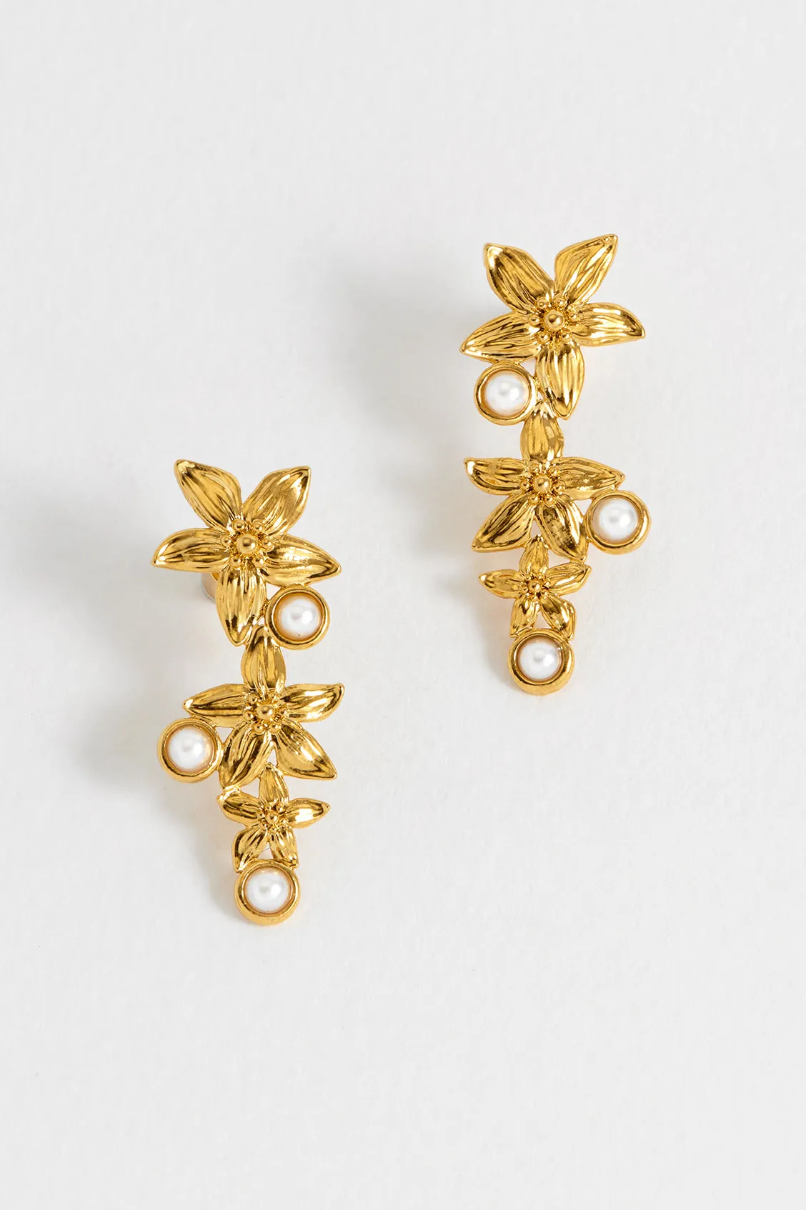 Triple Flower Pearl Drop Earrings sold by Estella Bartlett