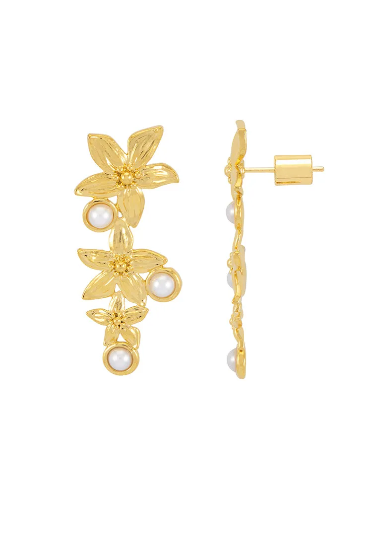 Triple Flower Pearl Drop Earrings sold by Estella Bartlett product image thumbnail 3