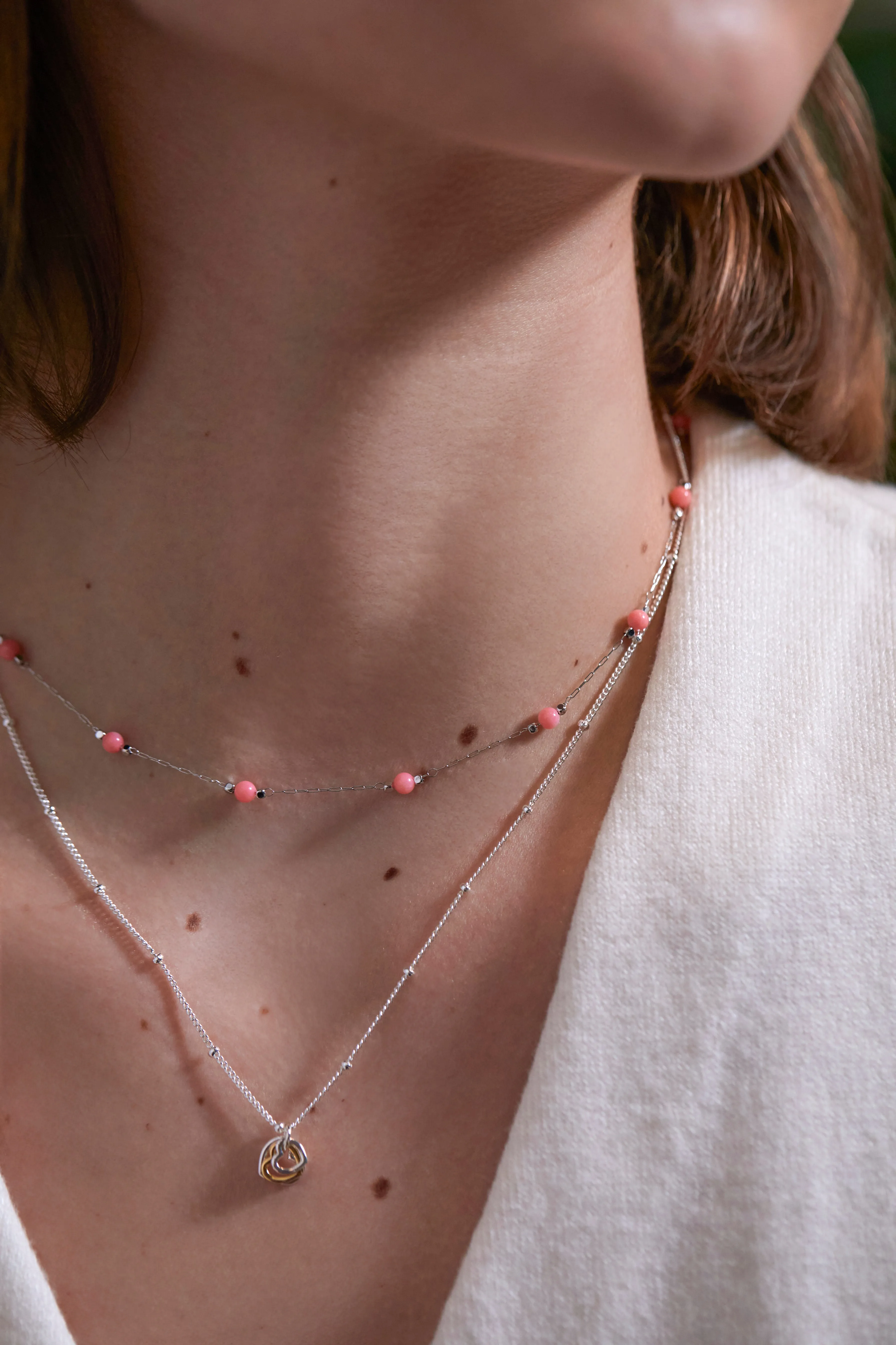 Wellness Coral Agate Gemstone Bead Necklace sold by Estella Bartlett product image thumbnail 2