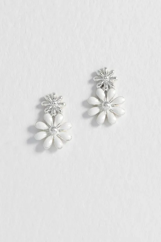 White Enamel Double Flower Studs sold by Estella Bartlett