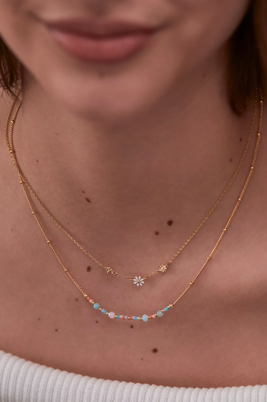 Triple Flower White Enamel Necklace sold by Estella Bartlett product image thumbnail 2