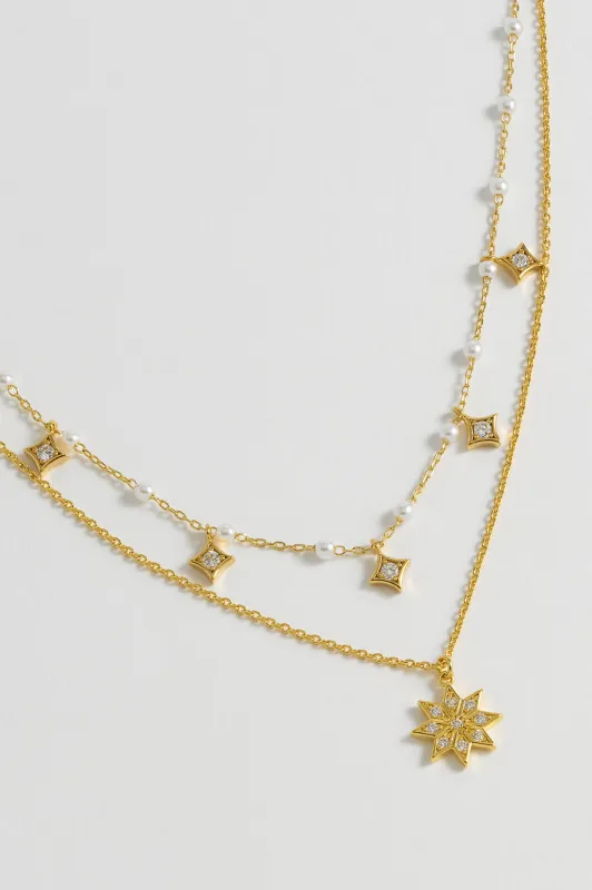 Pearl Star Double Chain Necklace sold by Estella Bartlett